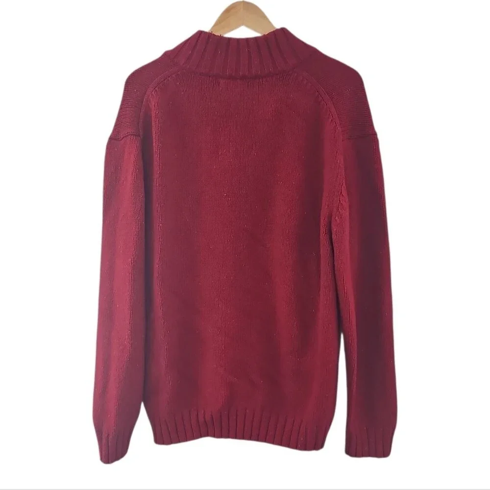 Nautica Red Wool Blend Sweater Men’s XXL Quarter Button Mock Neck Pullover Prep